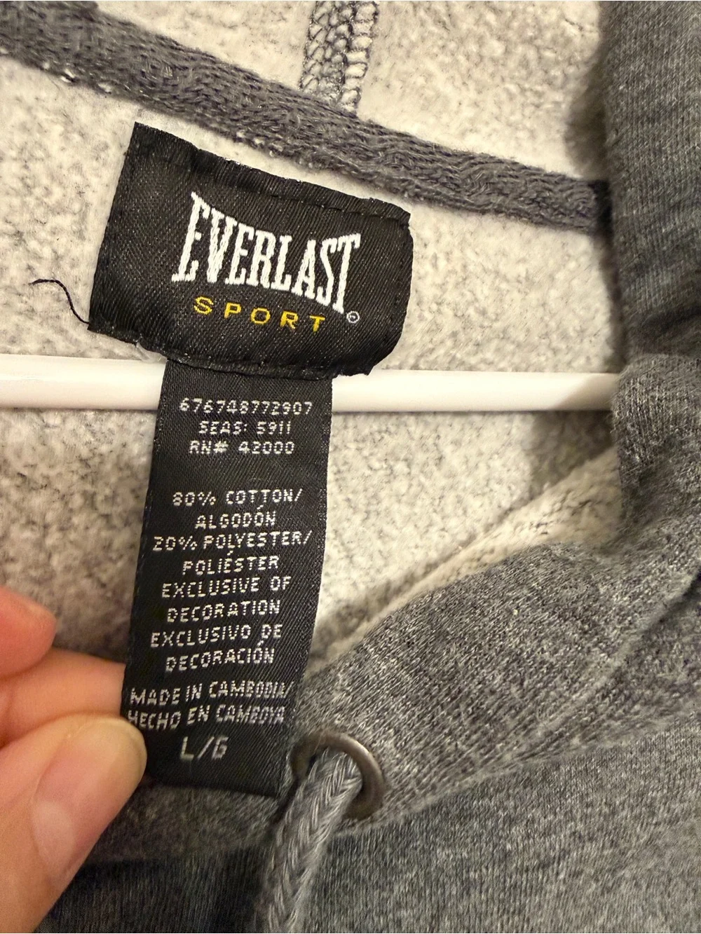 Everlast Sport Gray Pullover Hoodie Large Embroidered Logo